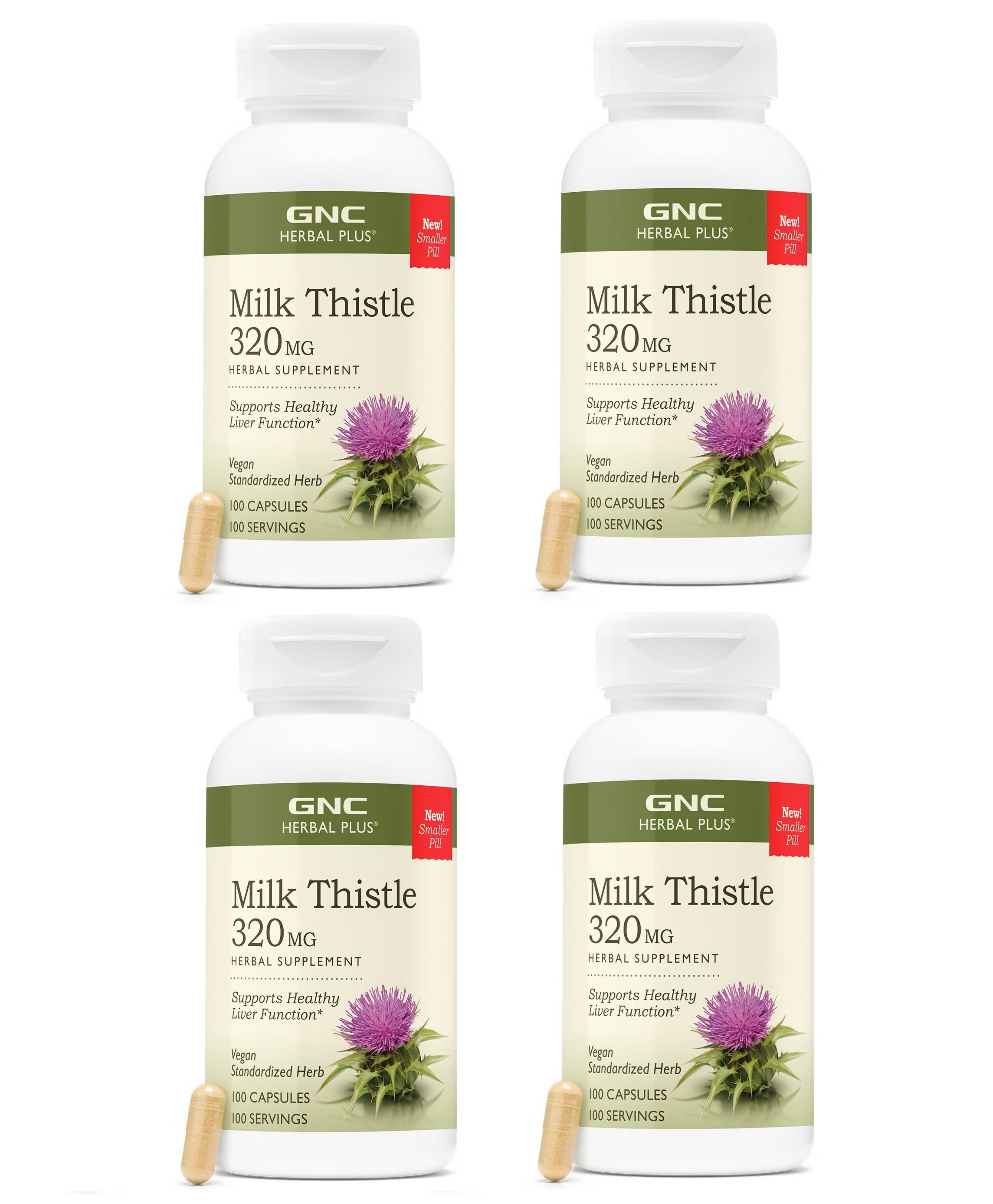 GNC Herbal Plus Milk Thistle, Vegetarian Capsules 100 ea x 4